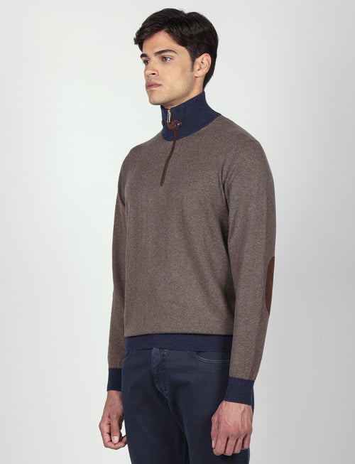 Maglia mezza zip in cotone e lana