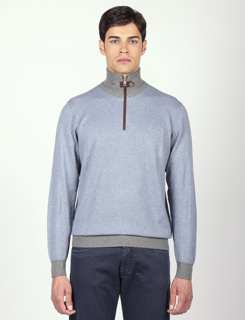 Maglia mezza zip in cotone e lana