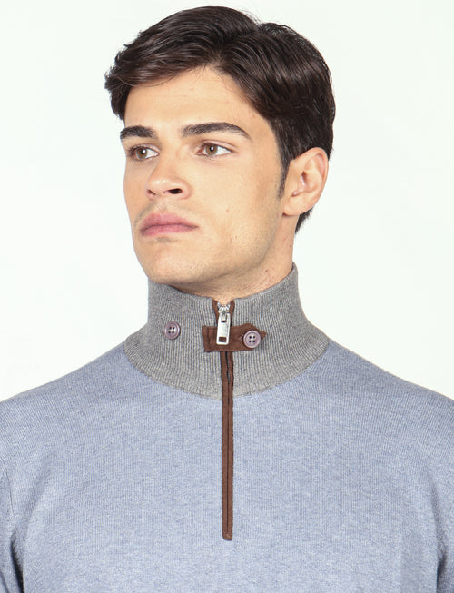 Maglia mezza zip in cotone e lana