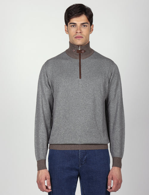 Maglia mezza zip in cotone e lana