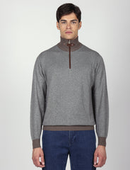 Maglia mezza zip in cotone e lana