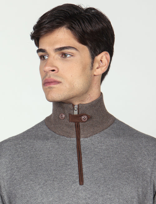 Maglia mezza zip in cotone e lana