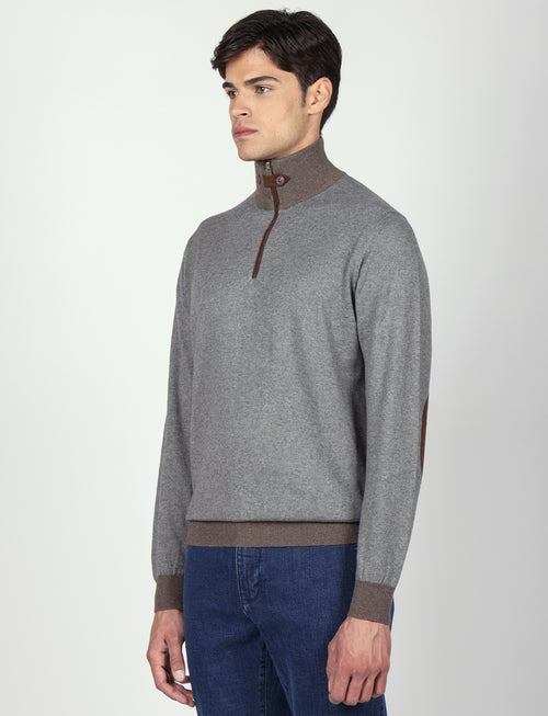 Maglia mezza zip in cotone e lana