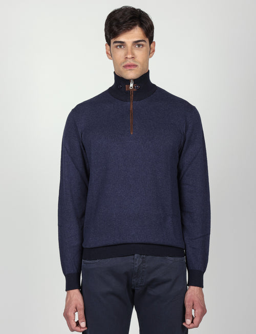 Maglia mezza zip in cotone e lana