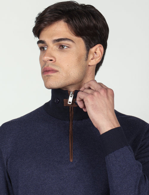 Maglia mezza zip in cotone e lana