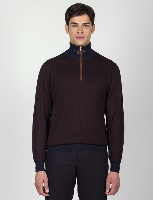 Maglia mezza zip in cotone e lana |Colore:Bordo