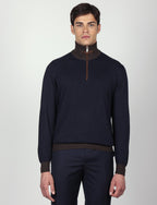 Maglia mezza zip in cotone e lana