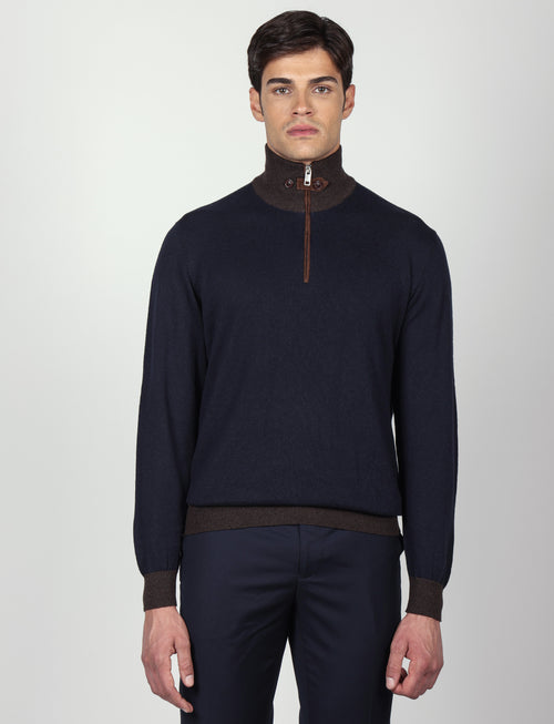 Maglia mezza zip in cotone e lana