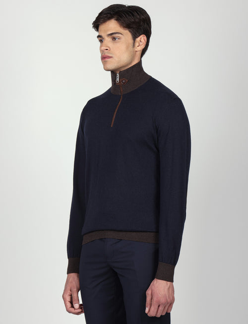 Maglia mezza zip in cotone e lana