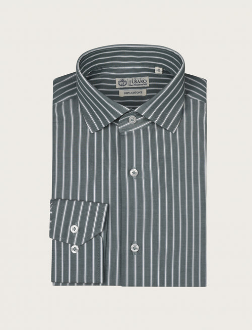 Camicia a fascia bicolore in cotone |Colore:Verde
