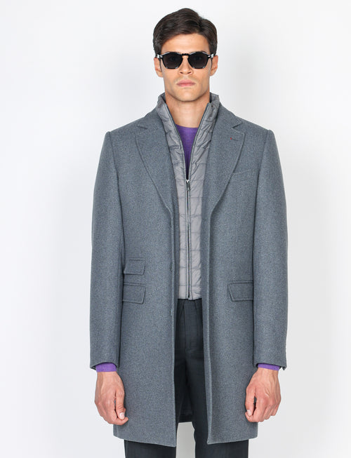 Cappotto in lana diagonale con pettorina |Colore:Grigio