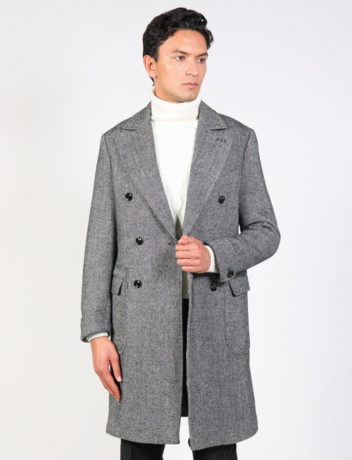 Cappotto doppiopetto fantasia resca in lana