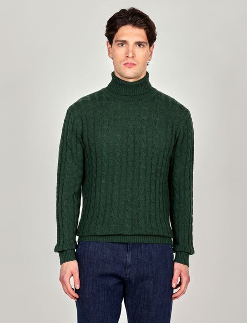 Dolcevita a trecce in lambswool |Colore:Verde inglese
