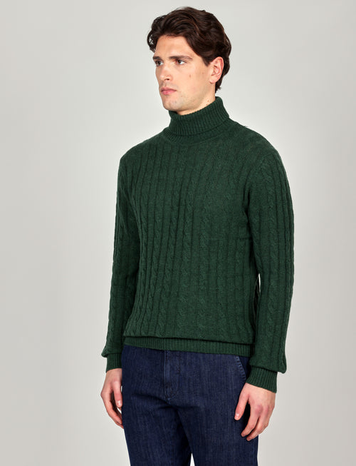 Dolcevita a trecce in lambswool |Colore:Verde inglese