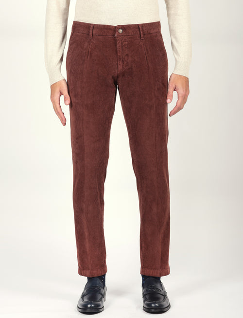 Pantaloni in velluto a coste con pences |Colore:Bordo