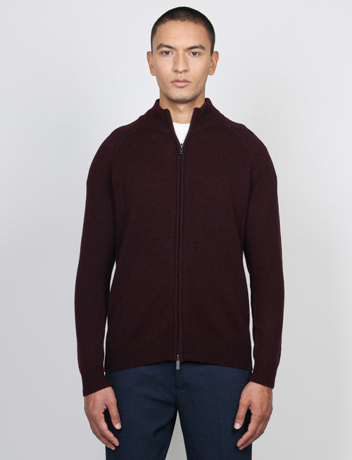 Cardigan full zip in lambswool |Colore:Bordo