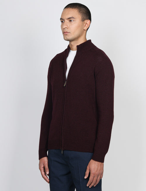 Cardigan full zip in lambswool |Colore:Bordo