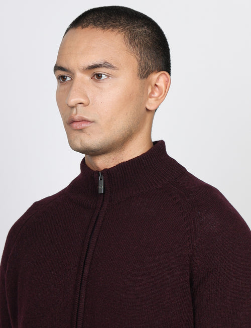 Cardigan full zip in lambswool |Colore:Bordo