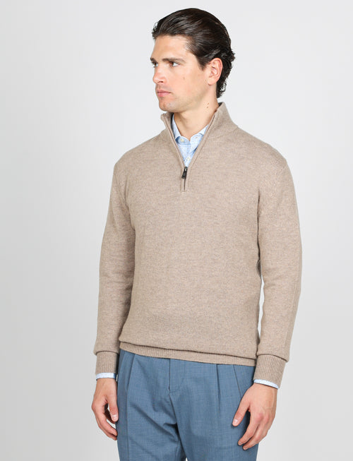 Maglia a mezza zip in lambswool |Colore:Beige