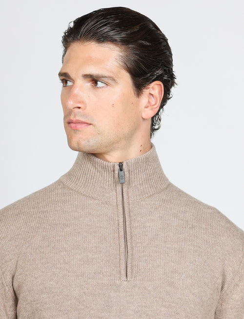 Maglia a mezza zip in lambswool |Colore:Beige