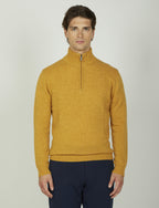 Maglia a mezza zip in lambswool moulinè