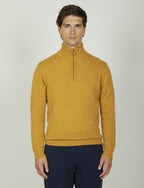 Maglia a mezza zip in lambswool moulinè |Colore:Ocra
