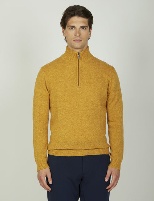Maglia a mezza zip in lambswool moulinè |Colore:Ocra