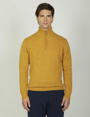 Maglia a mezza zip in lambswool moulinè