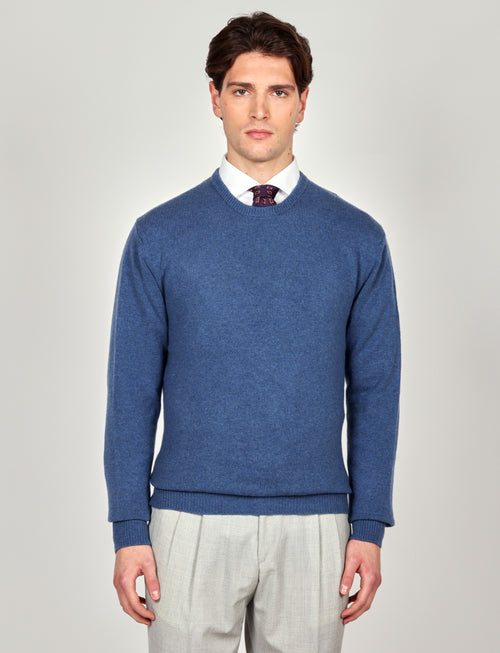 Maglia girocollo tinta unita in lana lambswool |Colore:Azzurro