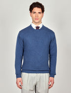 Maglia girocollo tinta unita in lana lambswool |Colore:Azzurro