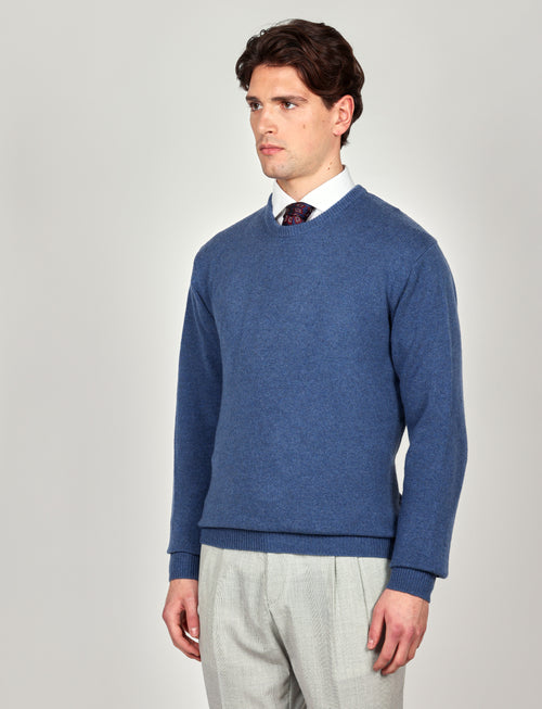 Maglia girocollo tinta unita in lana lambswool |Colore:Azzurro