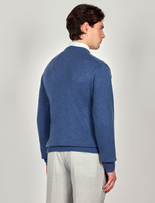 Maglia girocollo tinta unita in lana lambswool |Colore:Azzurro
