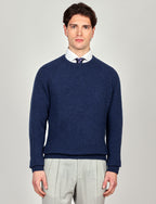 Maglia girocollo a coste inglesi in lana |Colore:Bluette