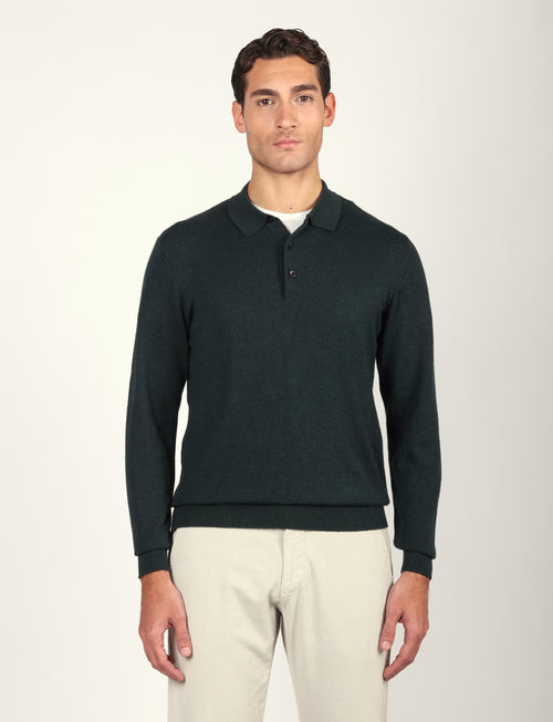 Polo in cotone e lana a maniche lunghe