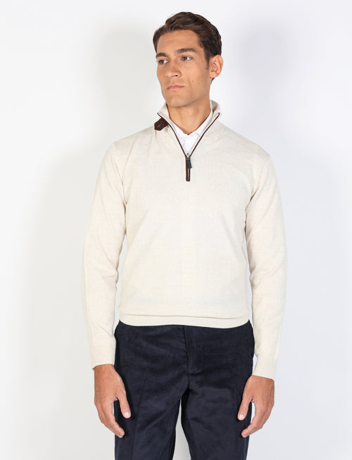 Maglia mezza zip in cotone e lana |Colore:Panna