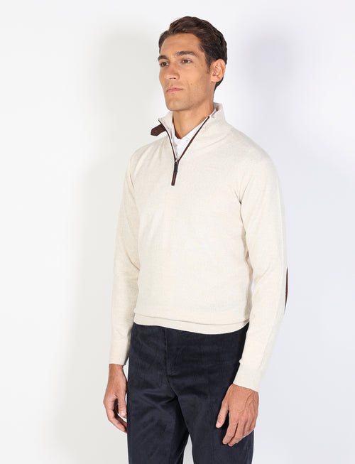 Maglia mezza zip in cotone e lana |Colore:Panna