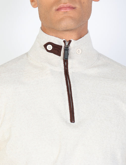 Maglia mezza zip in cotone e lana |Colore:Panna
