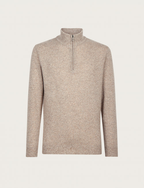 Maglia a mezza zip in lambswool moulinè