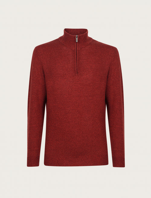 Maglia a mezza zip in lambswool moulinè