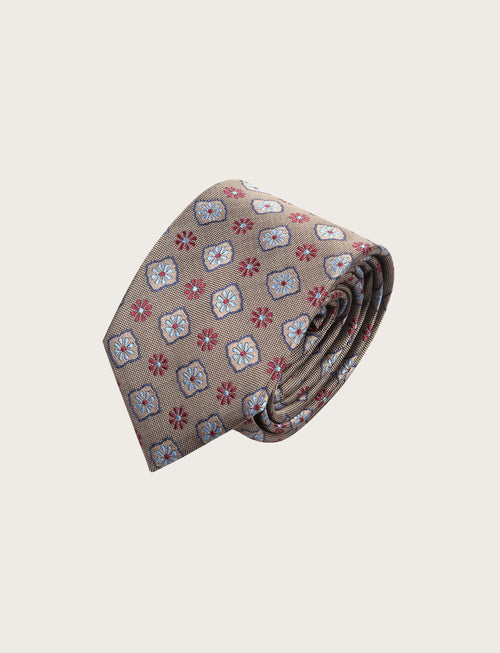 Cravatta in seta con disegno geometrico a fiori
