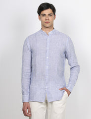 Striped mandarin collar linen shirt