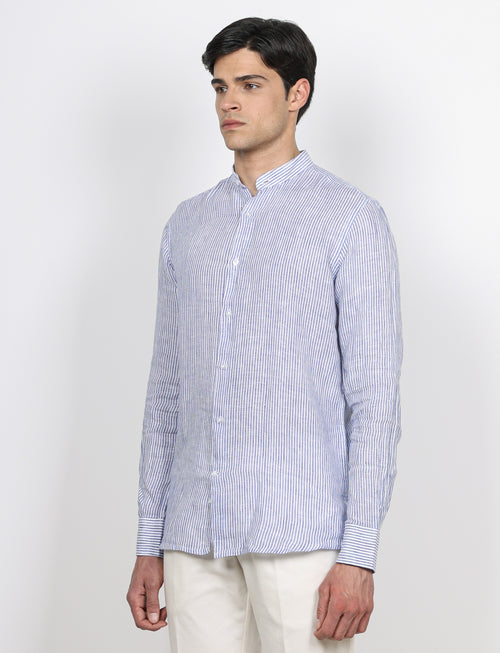 Camicia in lino collo alla coreana a righe
