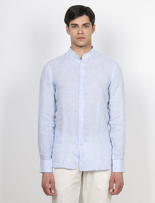 Camicia in lino collo alla coreana a righe