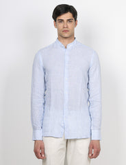 Camicia in lino collo alla coreana a righe