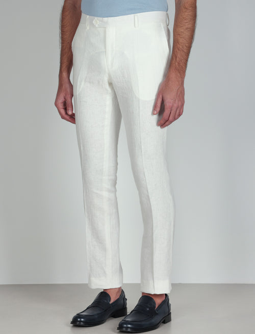 Pantaloni in 100% lino tinta unita luigi fusaro