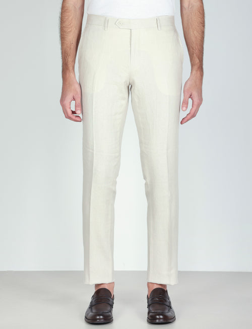 Pantaloni in 100% lino tinta unita luigi fusaro