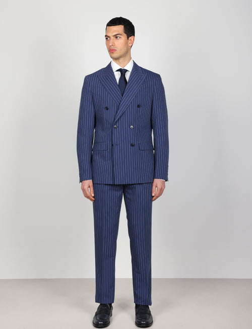 Abito doppiopetto gessato Drop 6 |Colore:Avio