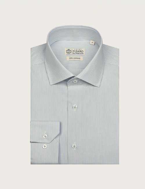 Camicia in cotone a righe sottili bicolore_Luigi Fusaro