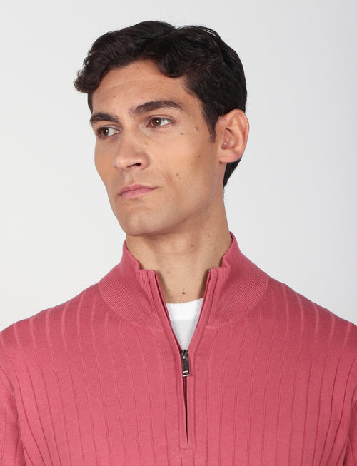 Maglia mezza zip in cotone a coste_Luigi Fusaro