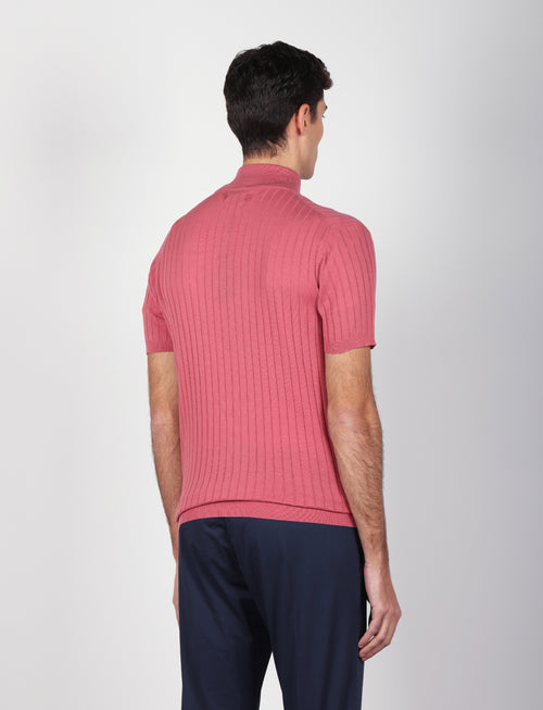 Maglia mezza zip in cotone a coste_Luigi Fusaro